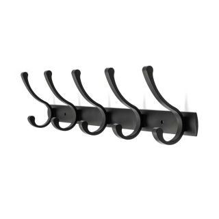 Coat Hook Rack Black Aluminum 5 Hook